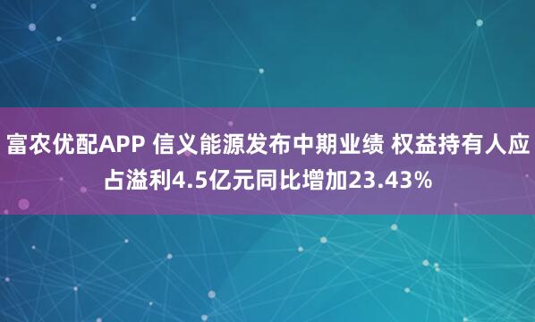 富农优配APP 信义能源发布中期业绩 权益持有人应占溢利4.5亿元同比增加23.43%