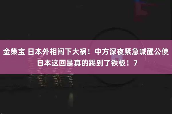 金策宝 日本外相闯下大祸！中方深夜紧急喊醒公使 日本这回是真的踢到了铁板！7